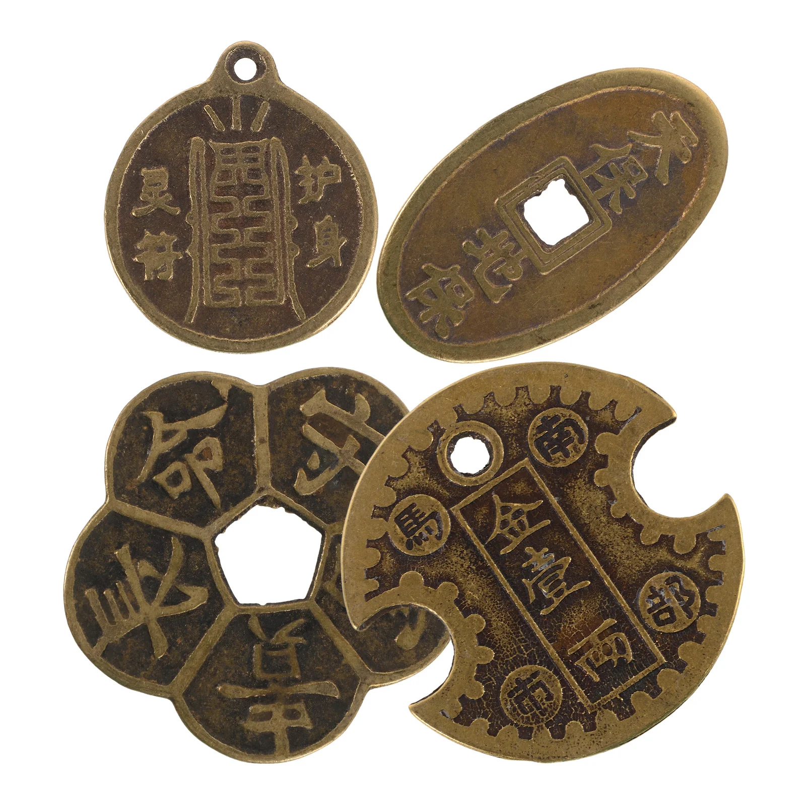 4個入り 中国風水真鍮コイン 梅の花のお金のお守り 幸運と富のシンボル ホームデコレーションと占いに