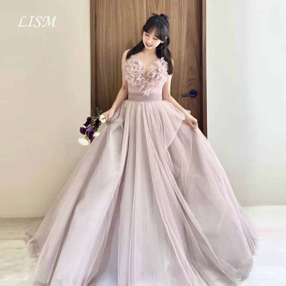 

LISM Милое трапециевидное корейское платье для свадебной вечеринки Шелковый тюль Элегантные платья для выпускного вечера Фотосессия по индивидуальному заказу 저 Î 드레스 Корсеты