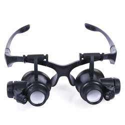 Wearing Magnifying Glass With Led lights 10x 15x 20x 25x Magnification Loupes Jeweler Motherboard Font Magnifier