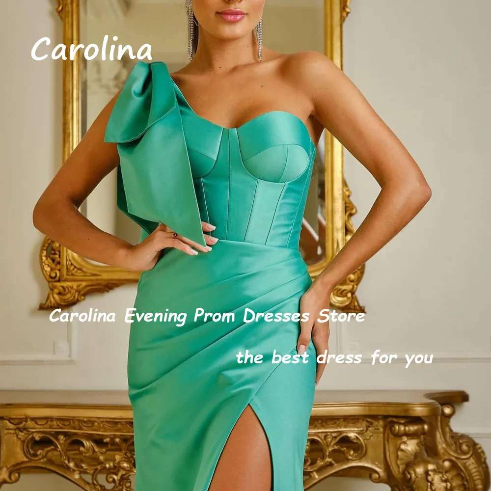 Carolina Mint Green Sweetheart Long Evening Dresses Satin One-Shoulder Backless Side Split Floor-Length 2024 Formal Party Gowns