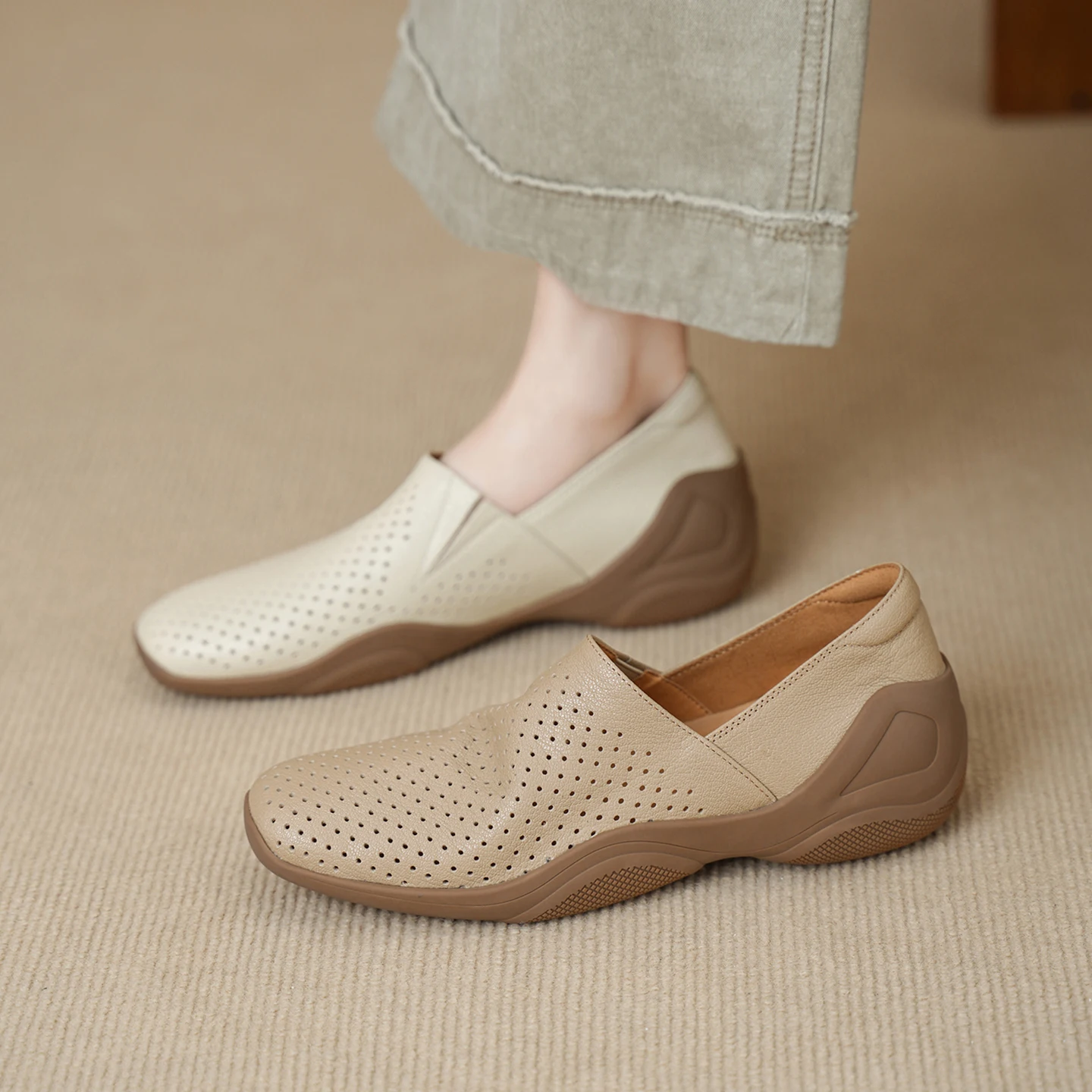 2026 new summer women sandals natural leather 22-25cm soft sheepskin+pigskin round toe hollow platform women shoes fashion