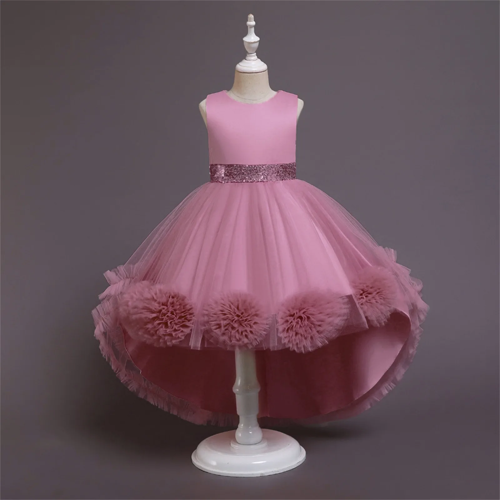 3-13Y Lace Flower Girl Princess Dresses Piano Performance Puffy Dress Elegant Kids Party Gowns Costume Pageant Dress with Tail