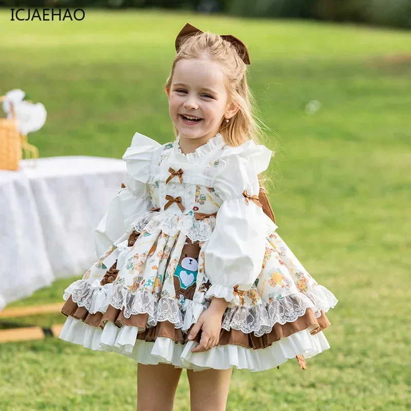 ICJAEHAO 2025 New Little Girl Costume Children Cotton Cake Skirt Cute Cartoon Princess Dress Kid's Spring and Autumn Clothes