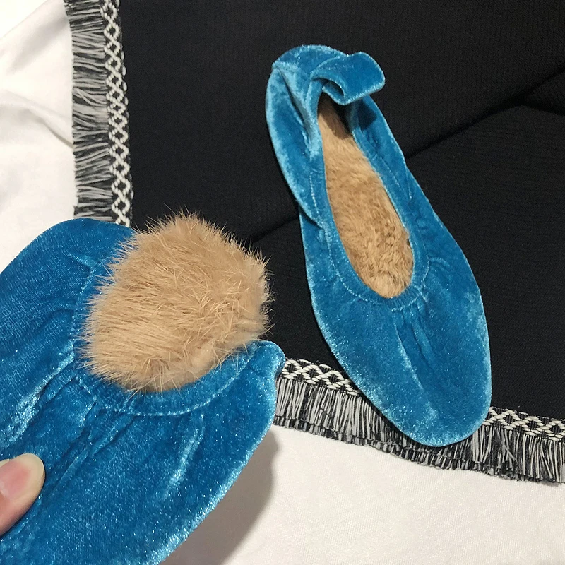 Flat Shoe Female Autumn And Winter New Style Add Cashmere Rabbit Fur Soft Skin Grandma Shoes Simple And Comfortable Single Shoes