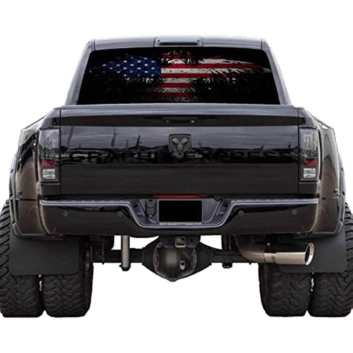 

GRAPHIX EXPRESS Truck Back Window Graphics - Bald Eagle American Flag Decal (P358) - USA Flag with Eagle - Universal See Through