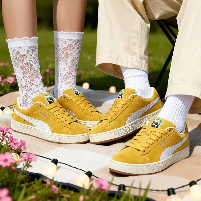 PUMA Mustard Yellow Suede White Side Stripe Retro Low Top Casual Skate Sneakers 395205-67