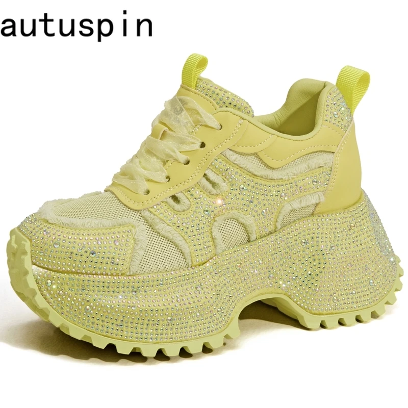 

AUTUSPIN 8.5cm Women's Chunky Sneakers Summer Fashion Shiny Rhinestone Thick Bottom Shoes High Platform Ladies Sneaker Woman
