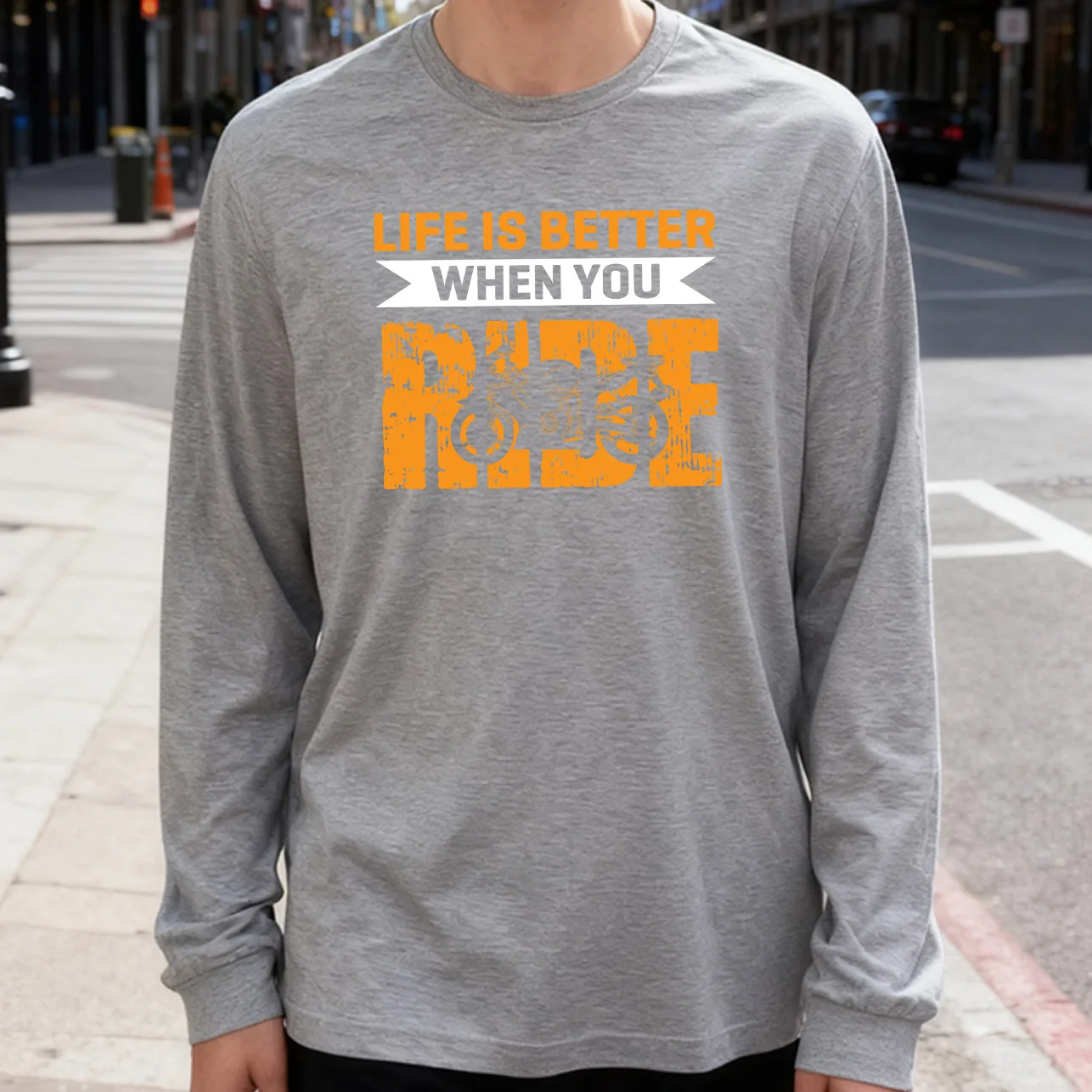 Lift Is Better When You Ride Men's Long Sleeve Tee 100% Cotton 180g Crew Neck Casual Daily Style Soft and Breathable