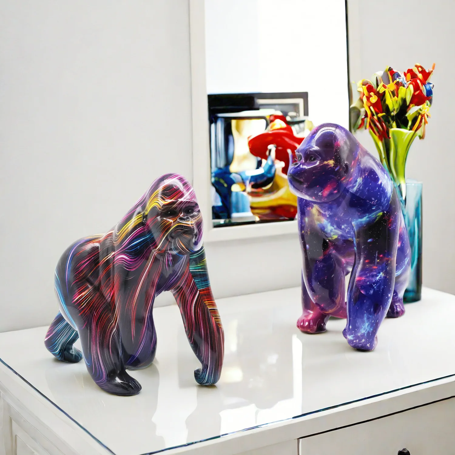 Cartoon colored gorilla ornaments, office decorations, home decor, living room decorations, resin handicrafts