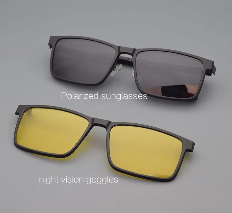 Vollformat Herren brille Nachtsicht brille Magnet Klapp clip auf Sonnenbrille Myopie Strahlung polarisierter UV-Schutz 57 Mehrfarbiger Clip, ultraleichte und bequeme, UV-beständige Sonnenbrille, quadratische Brille für – Detail 6