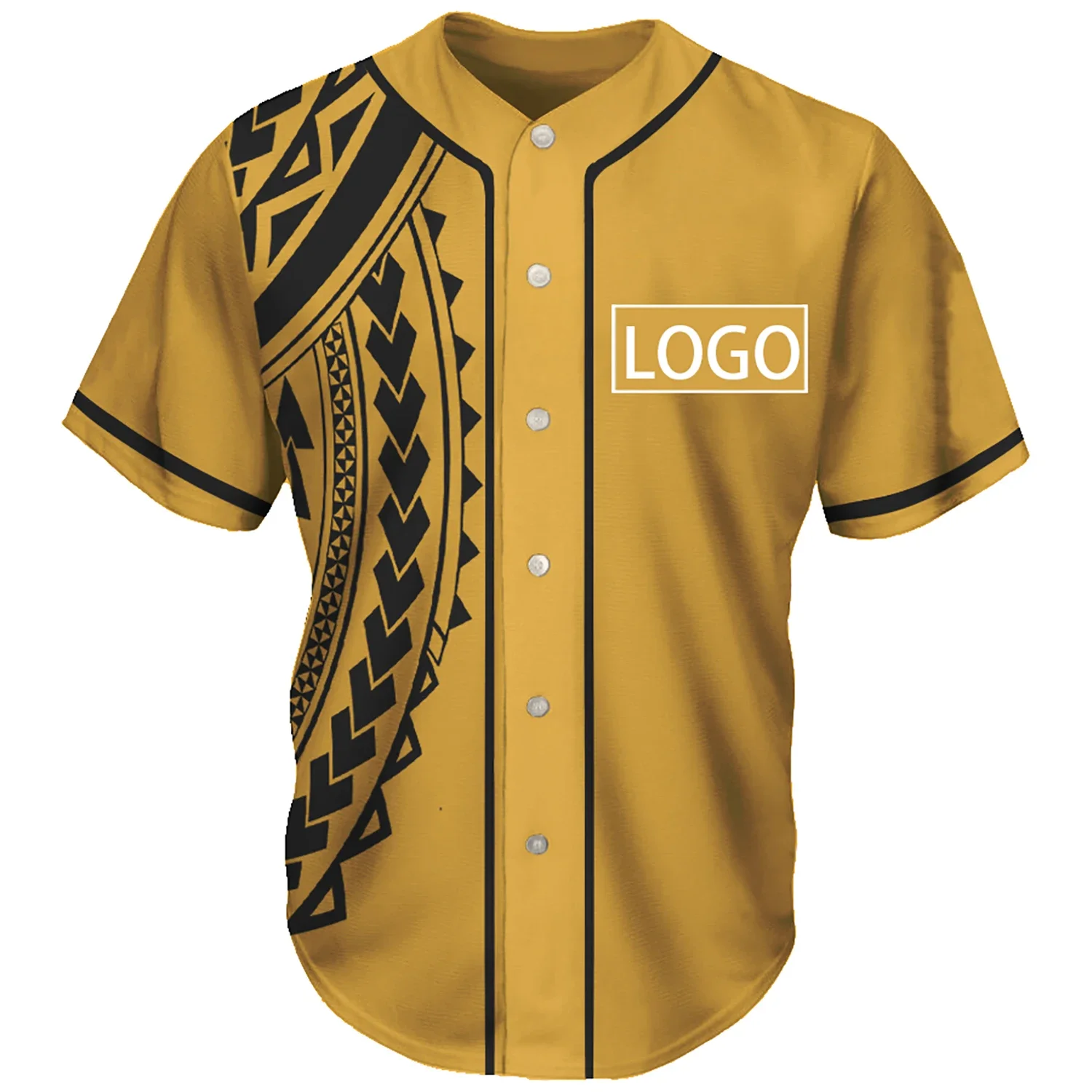 Men\'s Polynesian Tattoo Prints Football Team Shirt, Baseball Jersey, American Short Sleeve, Adult Breathable Button, LOGO/NAME