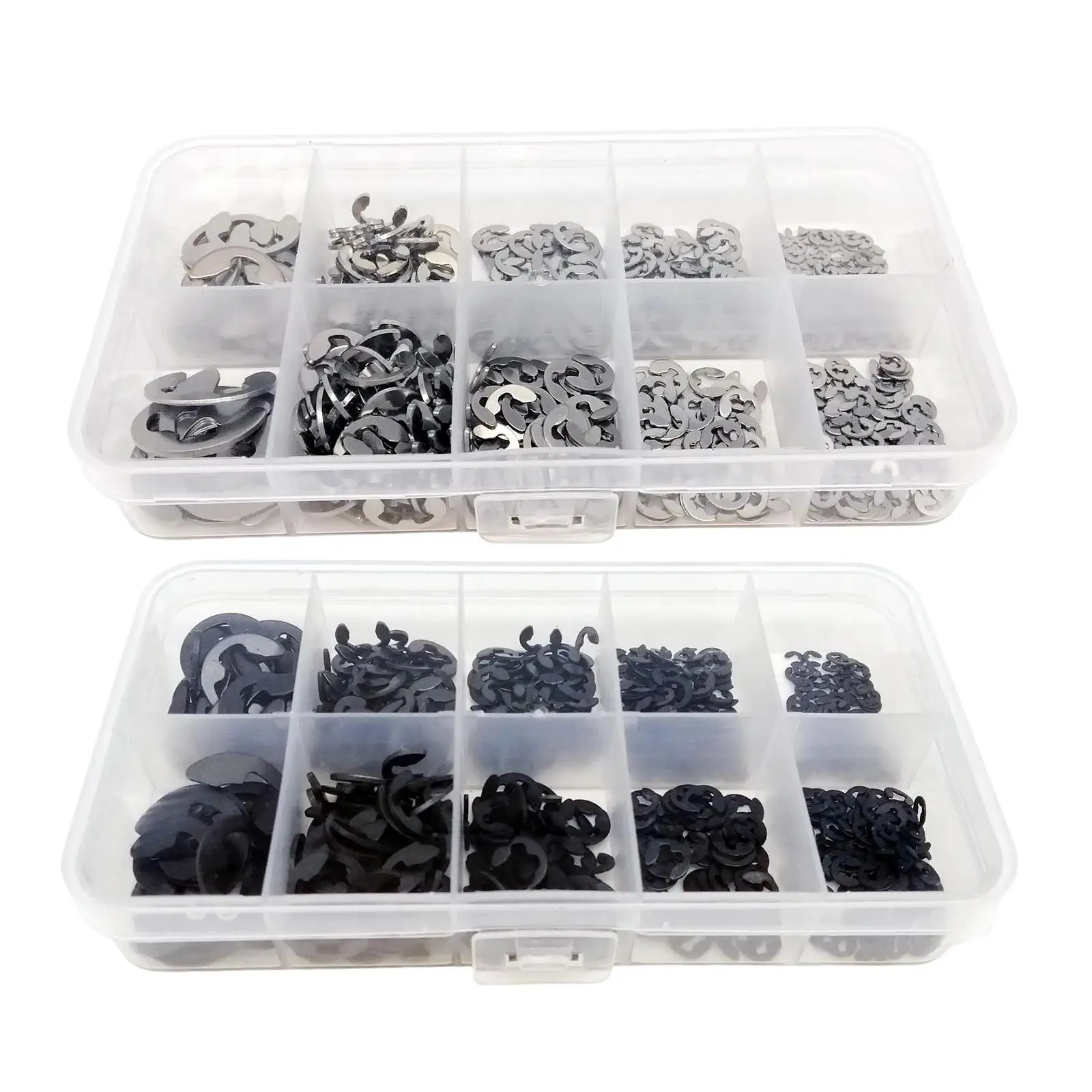 580Pcs E Shaped Clamp Snap Assortment Set M1.5 M2.5 M3.5 M4 M5 M6 M8 M10 Sturdy Fasteners External Retaining Clamps Ring Washer