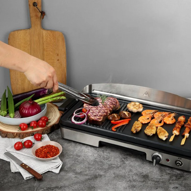 220V Electric Barbecue Grill, High-Temperature Steak Grill, All-in-One Flat-Top Grill for Grilling and Stir-Frying, Dual Tempera
