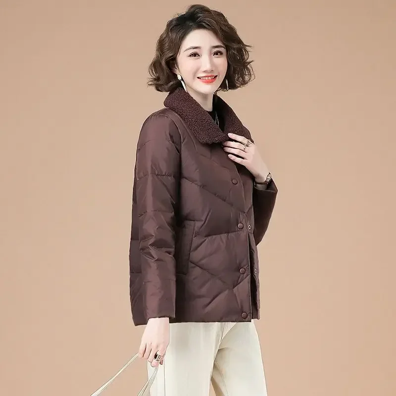 Cropped Thick Padding Quilted Padded Woman Coat Jackets For Women Brown Duck Down Short Winter Chic Point Hot Youthful Clothes