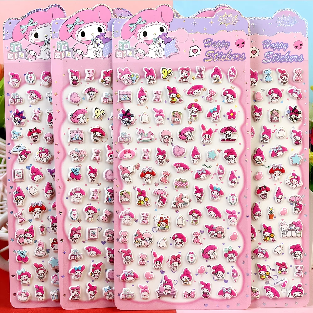 

4pcs Sanrio Cartoon My Melody Puffy Stickers Cute Anime DIY Skateboard Laptop Guitar Decoration Decals Kawaii Sticker Toys Gifts