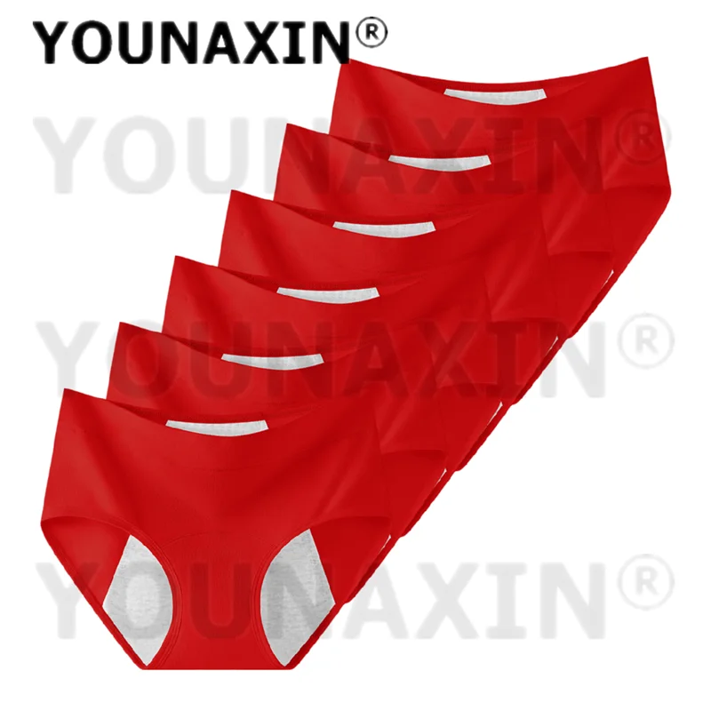 

YOUNAXIN, 6 шт., женские физиологические трусы с защитой от протеканий, хлопковые, большие размеры, менструальное белье XL 2XL 3XL 4XL 5XL 6XL