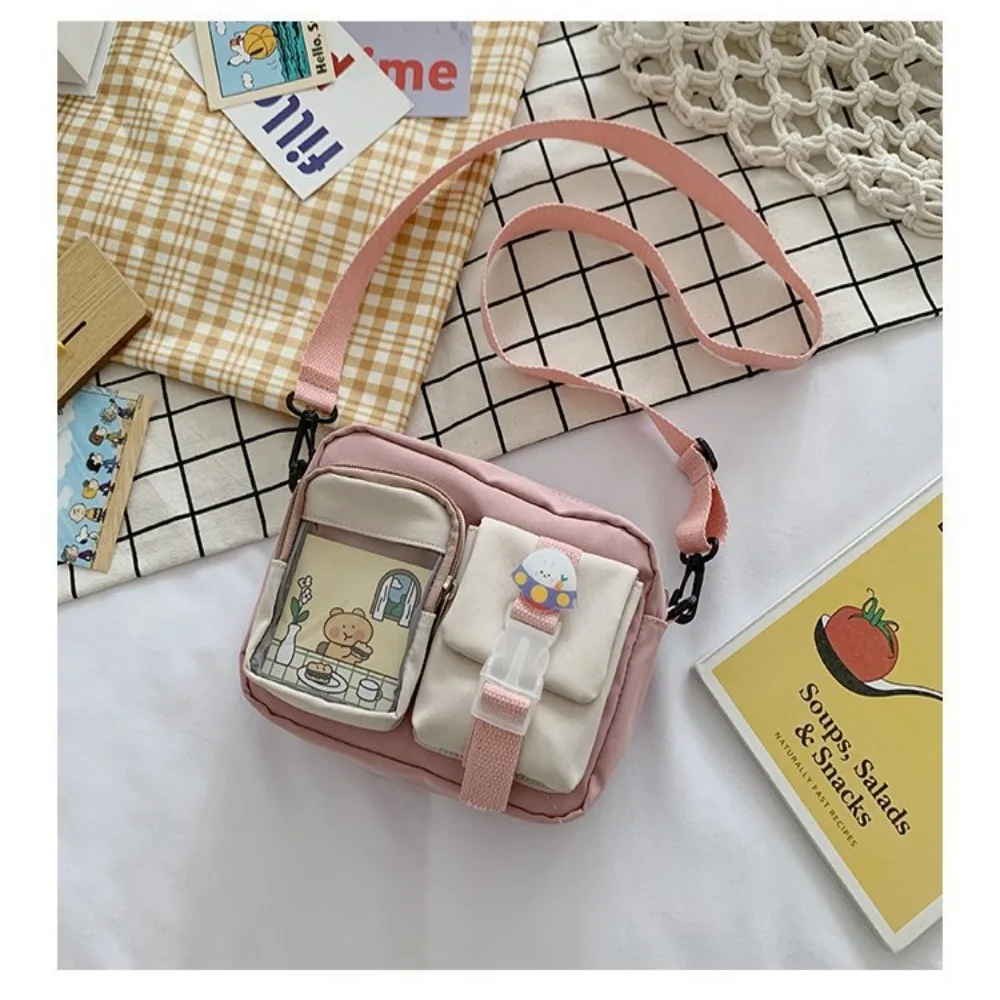 Kawaii Bag Girls Student Small Nylon Bag Mutipockets Transparent Crossbody Bags Women New Shoulder Bag Bolsa Mujer