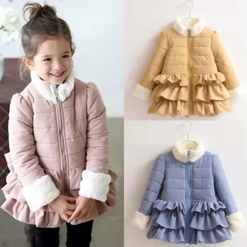 2024 Winter 2 3 4 -10 12 Years Teenager Children Outwear Plus Velvet Thickening Wadded Cotton Padded Kids Baby Girls Jacket Coat