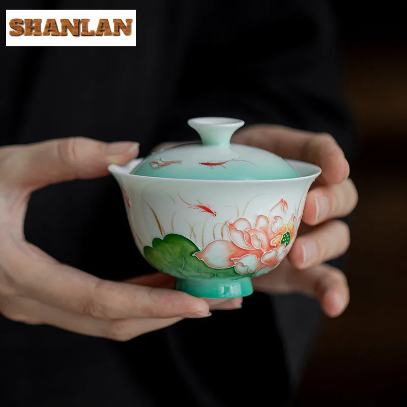 

100ml Hand-painted Lotus Gaiwan Ancient Tea Tureen Tea Bowl With Lid Kit Tea Maker Cover Bowl Drinkware Accessories Decoration