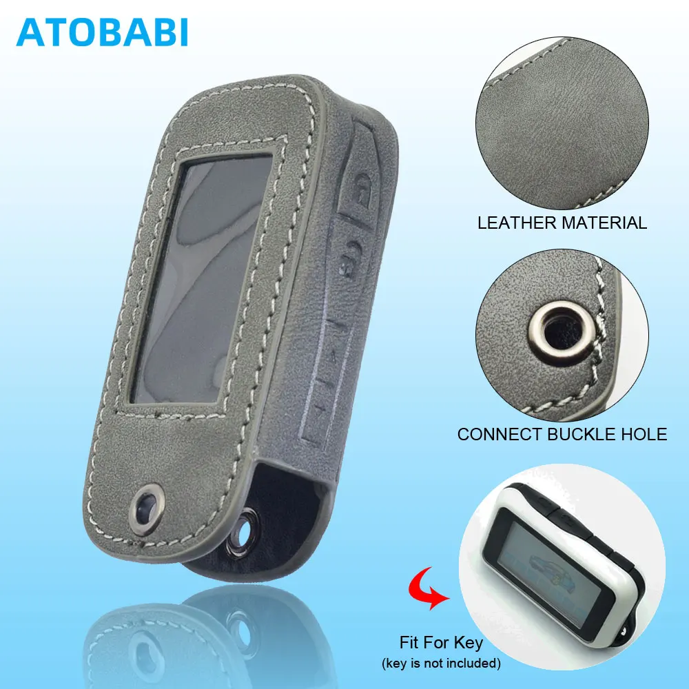Housse de protection pour clé de voiture en cuir gris, pour StarLine E90 E60 E63 E93 E95 E66 E96 E65 E61 E91, système d'alarme de voiture bidirectionnel, étui pour télécommande LCD