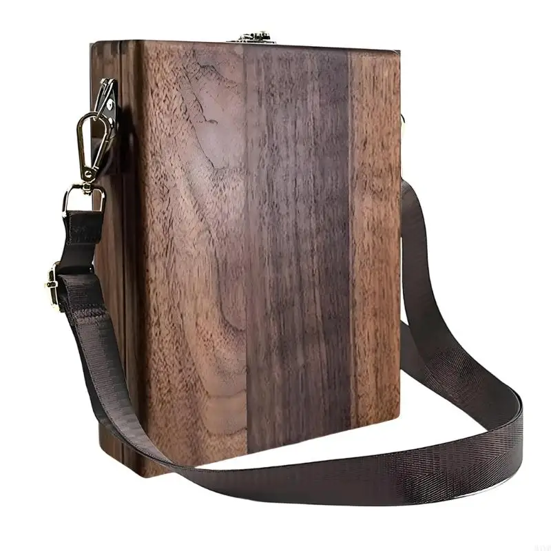 Wooden Writing Storage Box With Detachable Shoulder Carry Design, Top Support Cover and Interior Storage Layout for M4YD