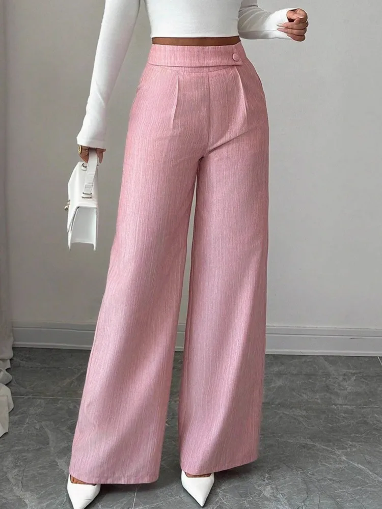Damskie błyszczące różowe spodnie capri z wysokim stanem, spodnie do pracy biurowej, damskie spodnie o pełnej długości, jesienne spodnie capri, wiosna-lato 2026