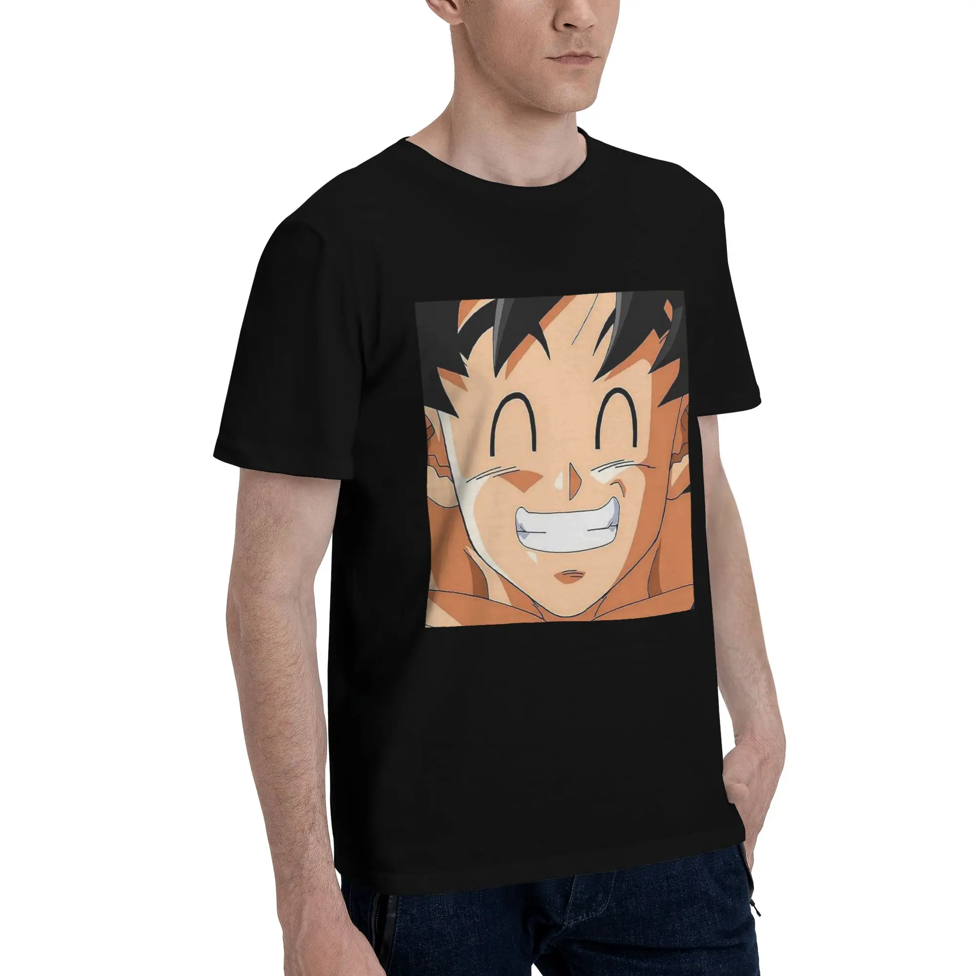 

Мужская футболка GOKU SMILE, большие футболки, мужские хлопковые футболки с круглым вырезом, короткие летние мужские футболки