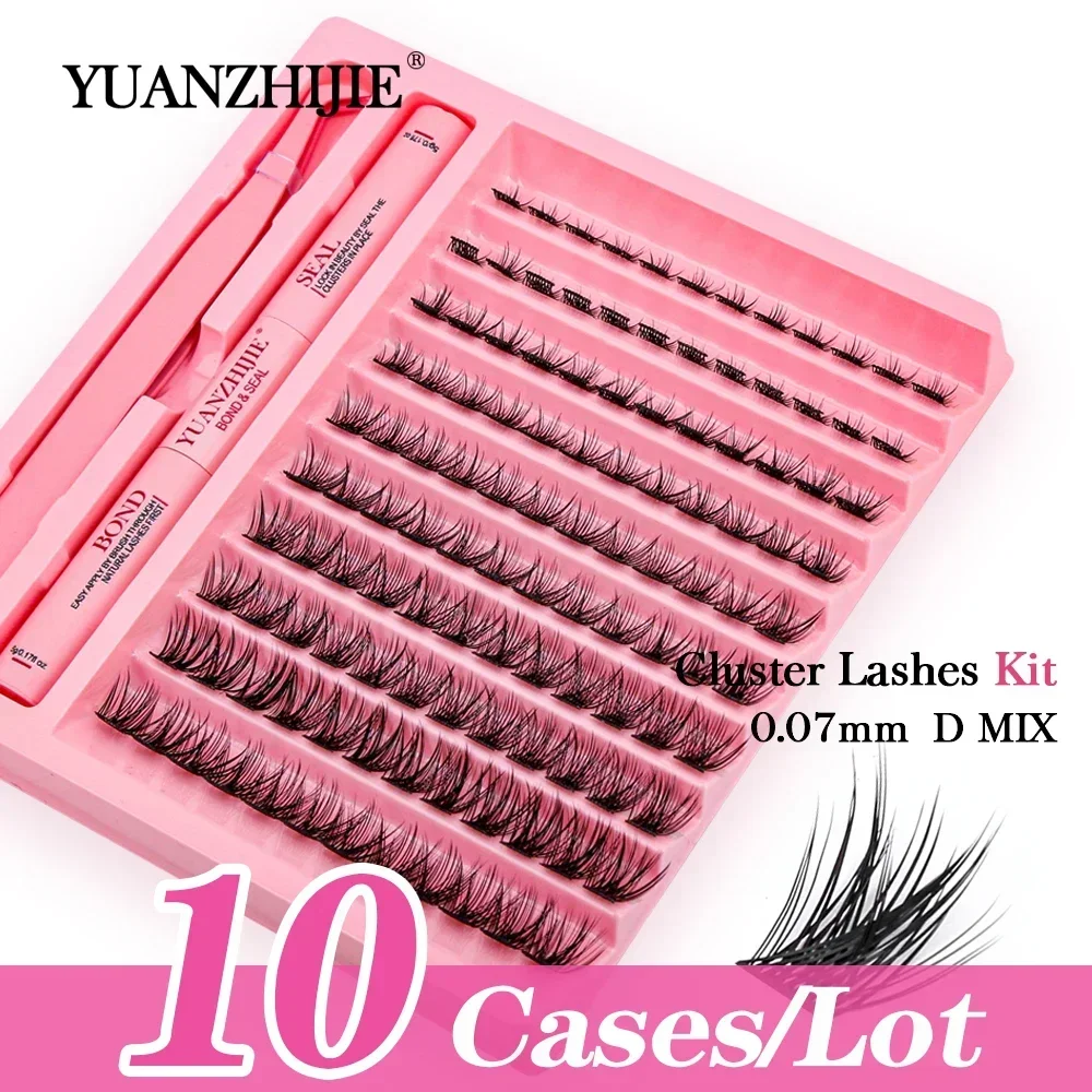 

10cases/lot Diy Lashes Extension Kit Lash Clusters with 72h Long Lasting Bond and Seal Colored Tweezers Easy Apply