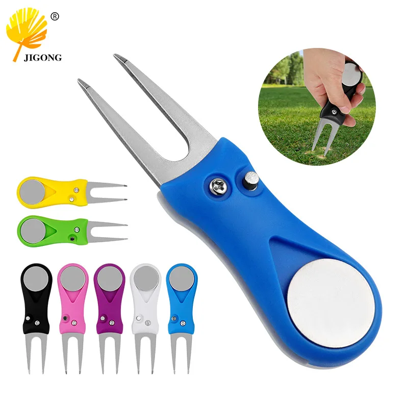 Green lawn pitchfork, foldable stainless steel golf green repair fork, lawn maintenance tool