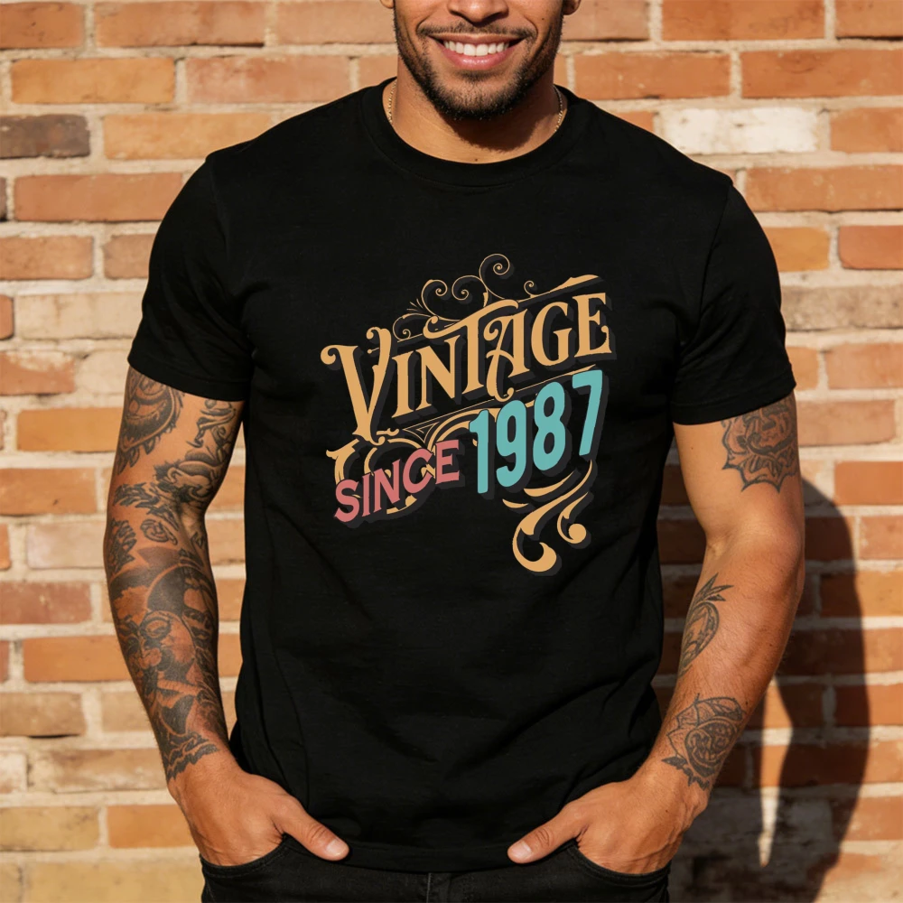 Vintage Since 1987 Retro Ornate Font Graphic T Shirt 39th Birthday Birth Year Vintage Casual Street Top Gift For Him