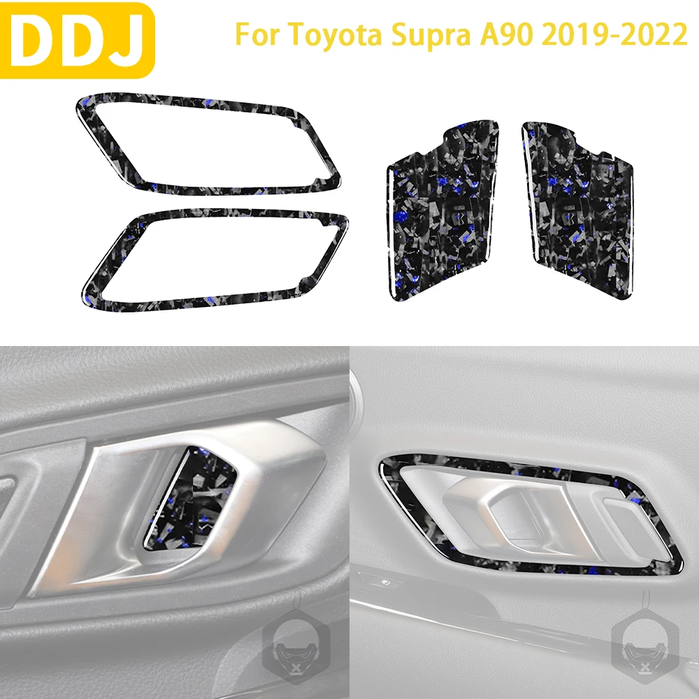 

For Toyota GR Supra A90 MK5 2019-2024 Accessories Blue Forged Carbon Fiber Car Interior Inner Door Handle Panel Trim Sticker