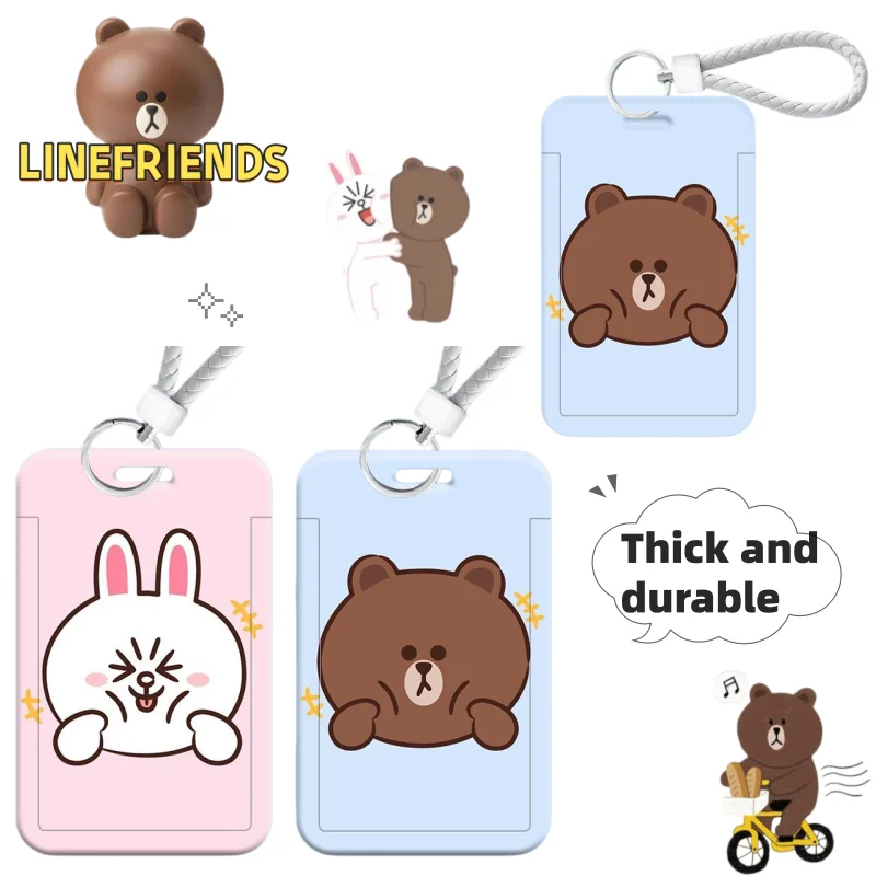 LINEFRIENDS Kartenhalter Braunbär und Cony Hase Cartoon Niedlich Tragbar Dick Langlebig Schüler-Bus- und Essenskartenschutz – Detail 1
