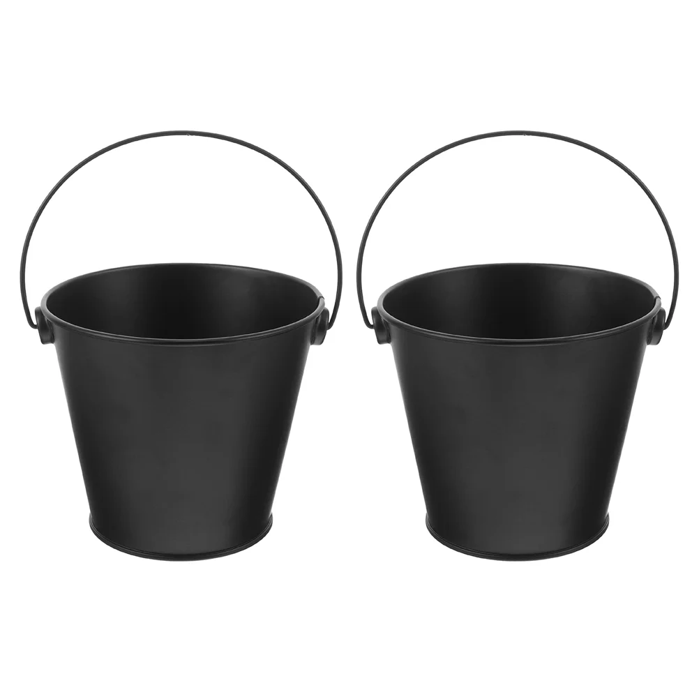 

2 Pcs Drum Easter Bucket Fireplace Grease Container Round Metal Planter Pails Inner Flower Pots Keeper