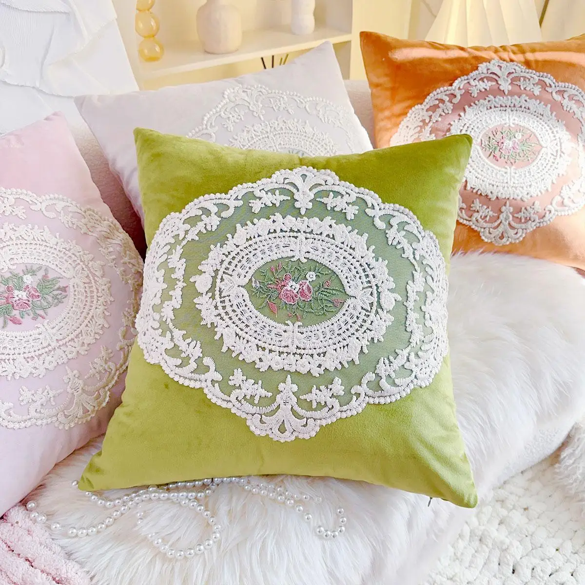 

Ретро-кружевная наволочка для подушки: роскошное ощущение, для дивана, спальни, эркера, кровати, в деревенском стиле, с цветочной вышивкой