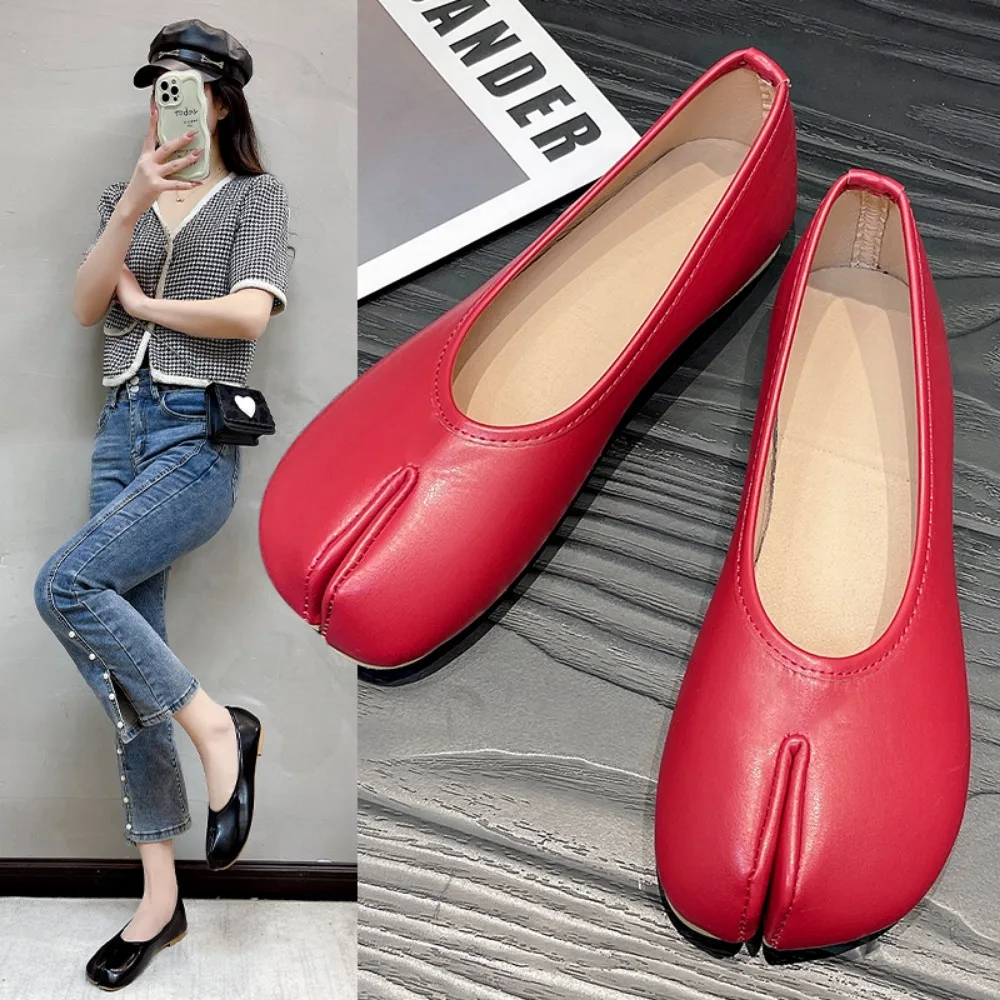 2024 abi Ninja Shoes Woman Microfiber Leather Comfy Flats Split Toe Slippers Soft Bottom Loafers Brief Ladies Trotter Moccasins