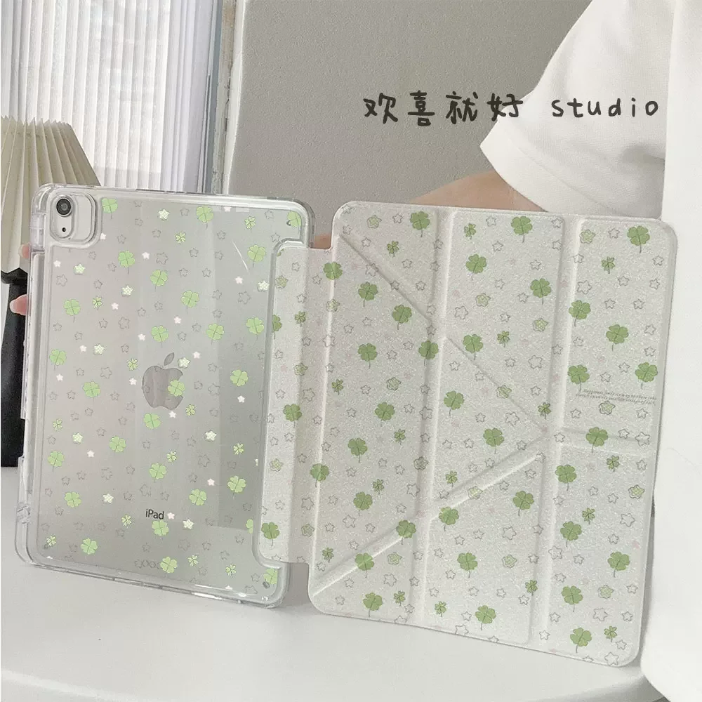 

Чехол Lucky Clover Y+3 Fold для iPad 2025 Pro 11, Air 7, 6, 10, 9 и Mini 7, 6 (10.9", 10.2") - Защитный чехол от изгиба с отсеком для Apple Pencil