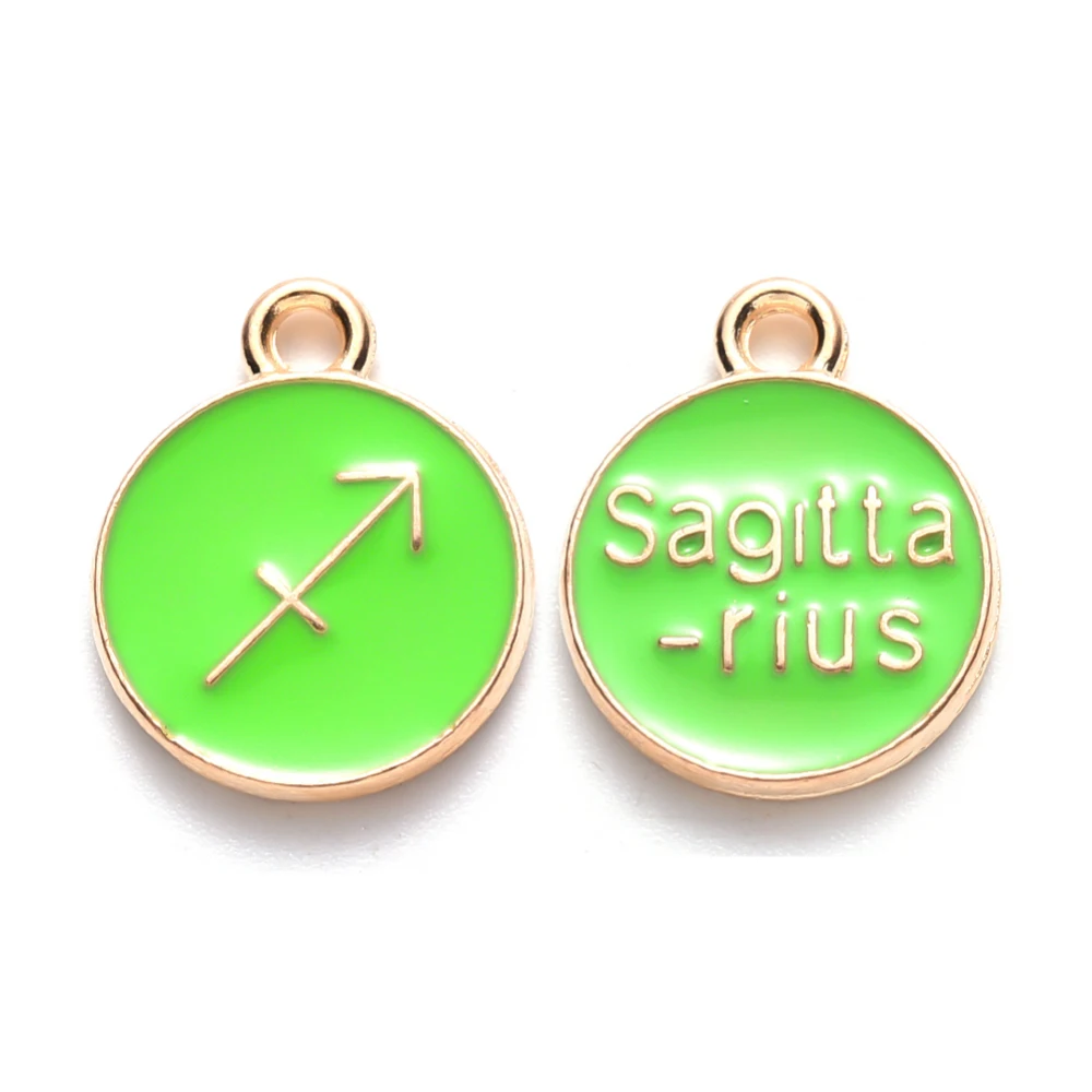 20Pcs Sagittarius Alloy Enamel Pendants Flat Round with Constellation Jewelry Making Charms for Women Festival Gifts Jewelry DIY