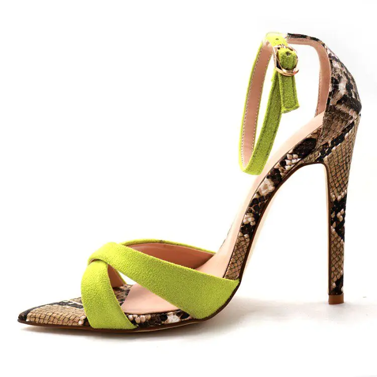New versatile and fashionable open toed slim high-heeled pointed buckle sandals with bag heel suede sandals