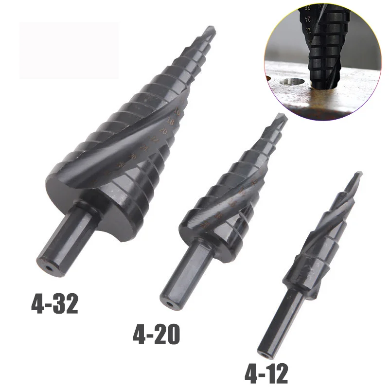 4-12 4-20 4-32MM HSS Kobalt Stufenbohrer Set Stickstoffspirale für Metall Kegelloch Bitöffner Spirale Kobalt Stufenbohrer – Detail 6