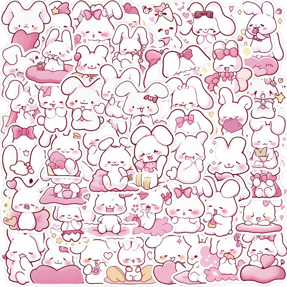 10/30/50 Stuks Kawaii Roze Konijn Stickers Decoratie Decals Diy Laptop Notebook Telefoon Bagage Auto Gitaar Kids Cartoon Sticker Speelgoed