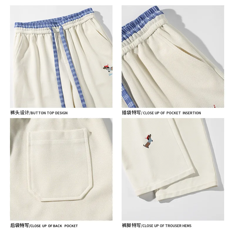 【Mirrordust】2025 Autumn Double Waistband Puppy Embroidery Long Pants American Street Style Casual Sweatpants M-5XL