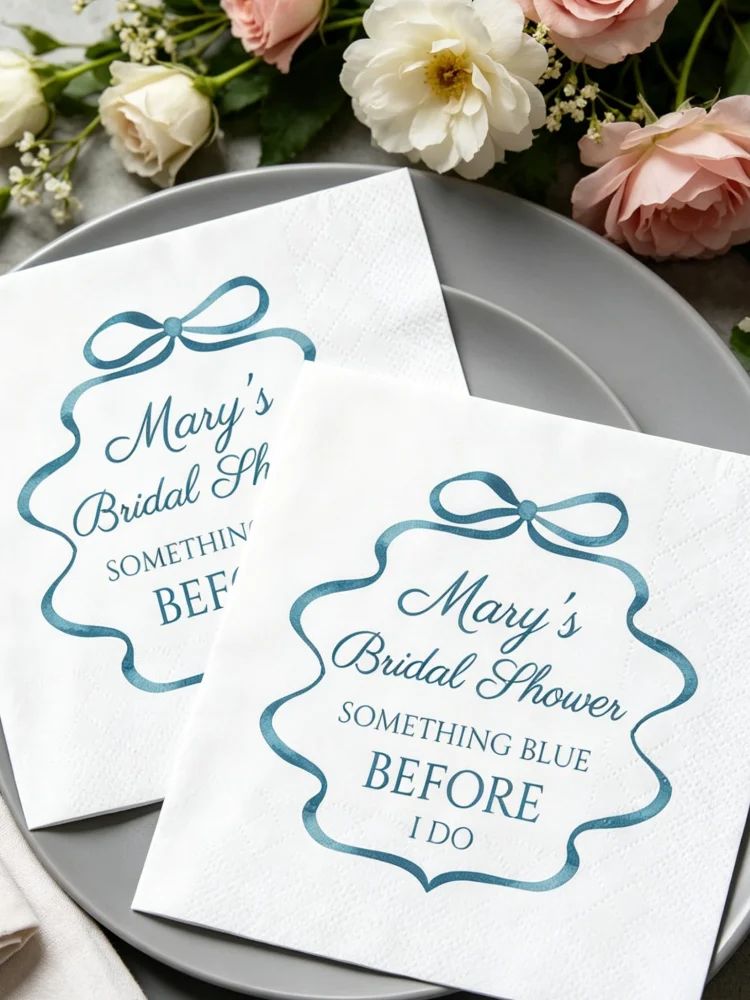 Something Blue Before I Do Bridal Shower Cocktail Napkins Custom Blue Bow Printed Paper Napkins Bachelorette Party