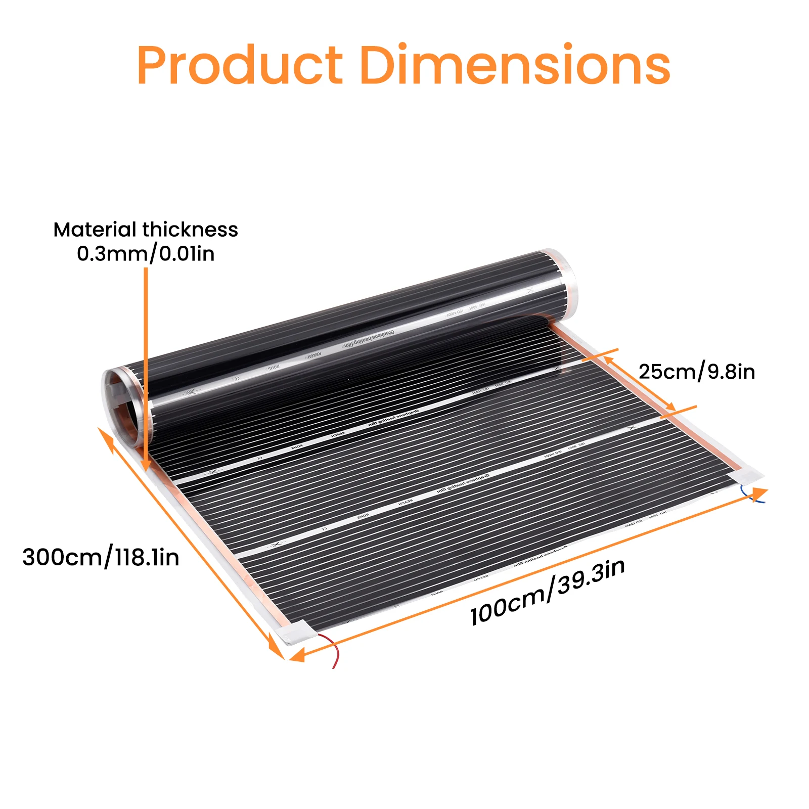 Vloerverwarmingsmat 220W/m², 9,84-16,4 sqft Elektrische stralingsvloerverwarmingsfolie met thermostaat onder laminaat hout