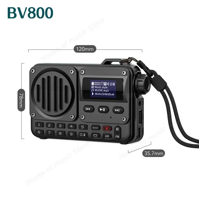 BV810-altavoz inalámbrico estéreo con Bluetooth, dispositivo con doble bocina, Radio FM portátil con pantalla LCD, compatible con auriculares de grabación, entrada USB, TF/MP3