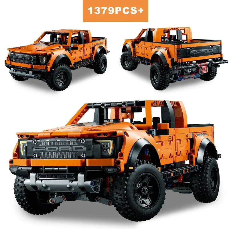 1379Pcs Technische Ford Raptors F-150 Pickup Lkw Sport Auto Bausteine Racing Fahrzeug Modell Ziegel
