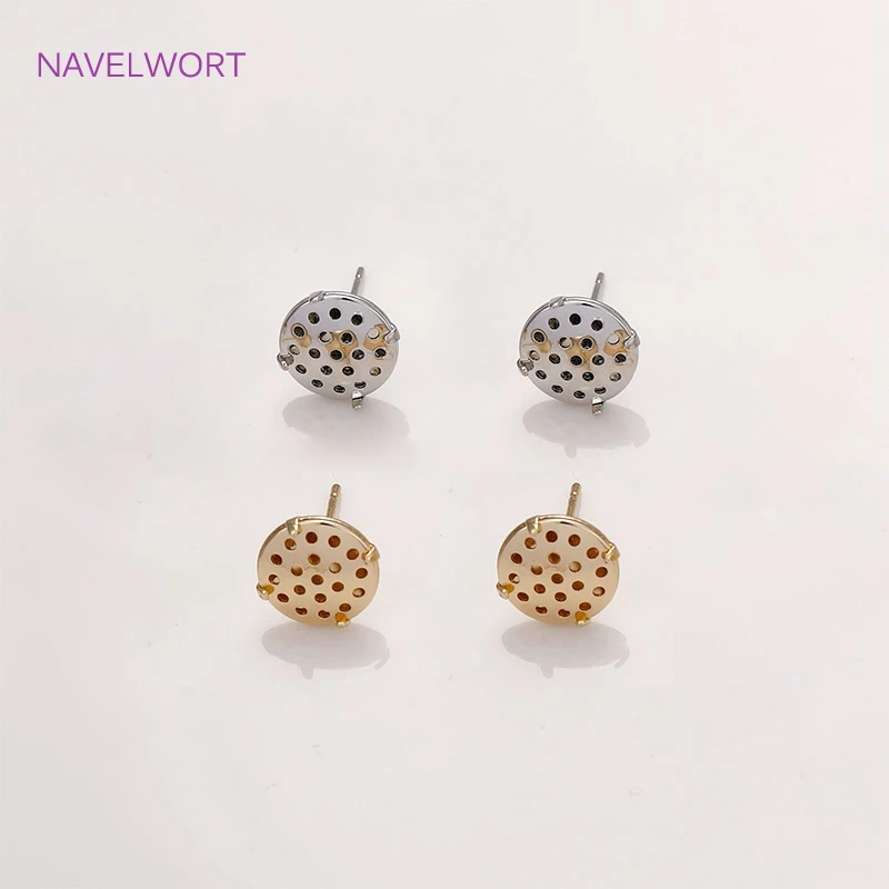 14K Gold Plated Combinable Round Stud Earring S925 Sterling Silver Needle Mesh Earrings Setting DIY Jewelry Making Findings