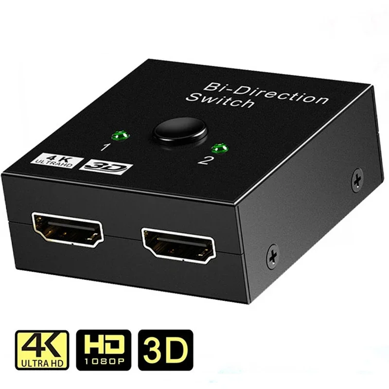 HDMI-Compatible Bi Direction Switch 2x1 1x2 Dual Ports Adapter Converter with 4K Ultra HD Support for 2 Ports Splitter