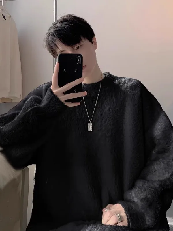 

Мужской зимний вязаный свитер, однотонный, мягкий, уютный, свободный крой, модная футболка Camere, простая повседневная одежда, длинная све...