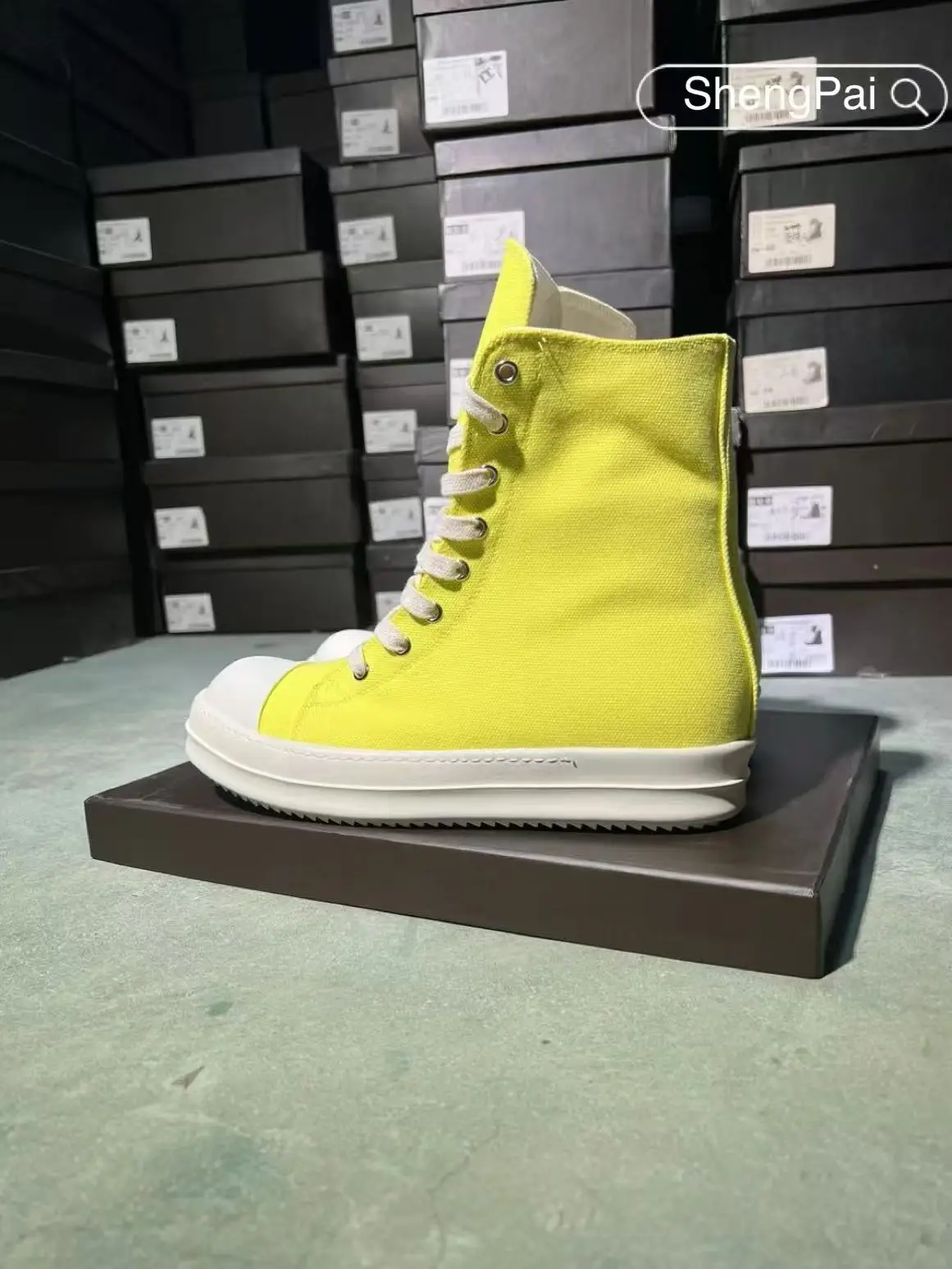 

Rick Men's Casual Shoes Bright Yellow Canvas High Top Owens Quality Men's Sneakers Fashion Women's Boots Zip Lace-Up Shoes