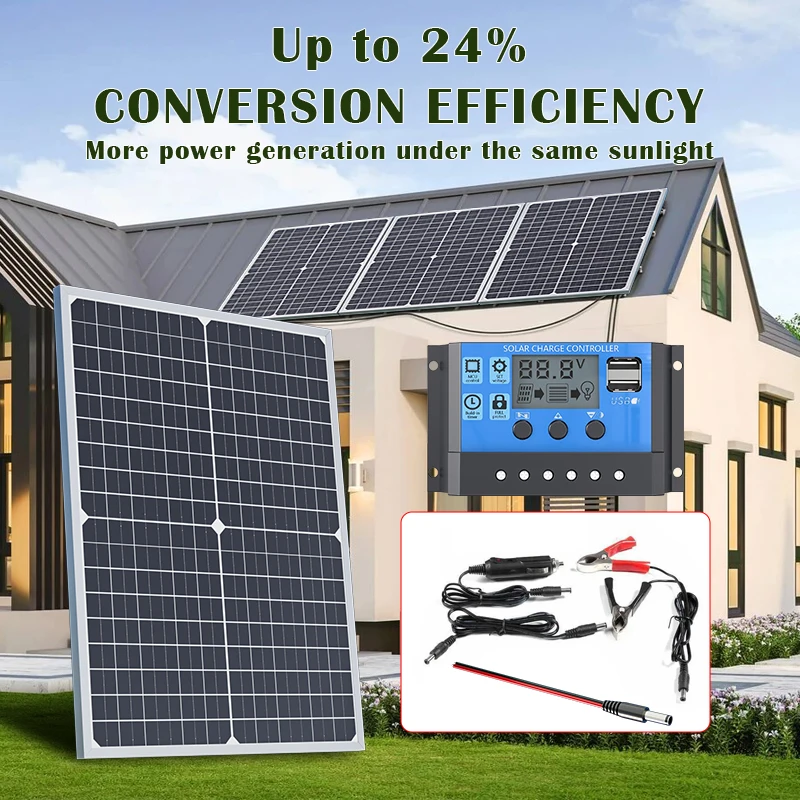 1000W Solar Panel Kit with Controller Compatible with USB Devices for RV Camping Off-Grid Home Roof System